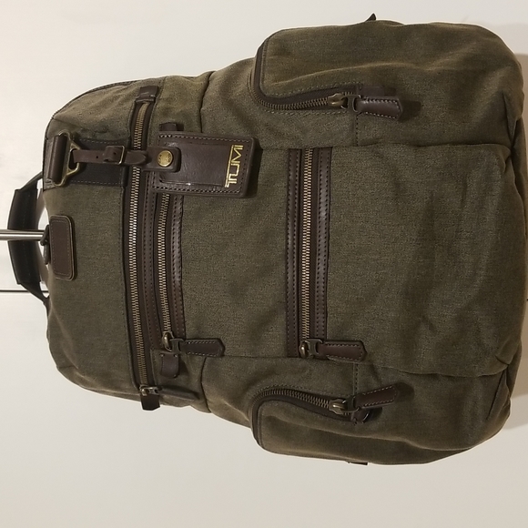 tumi olive green backpack
